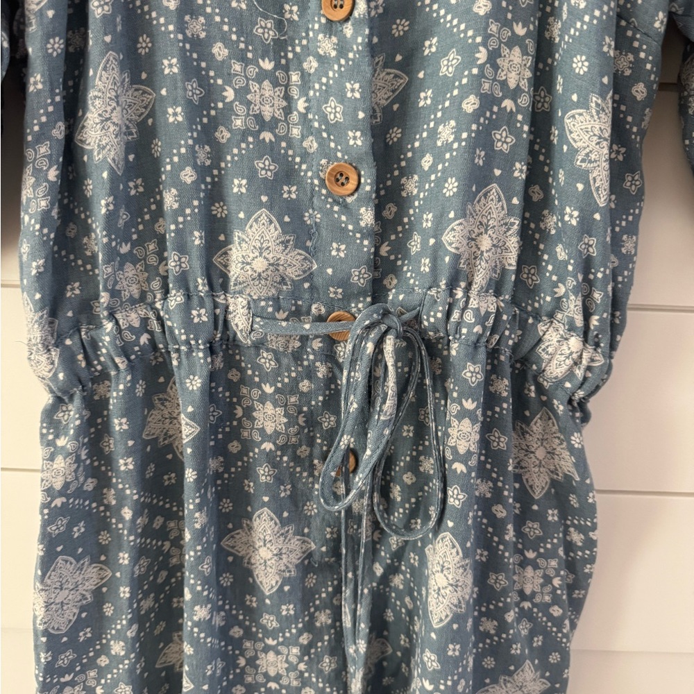 Blue Patterned Button-Down‎ Romper - Picture 7 of 7